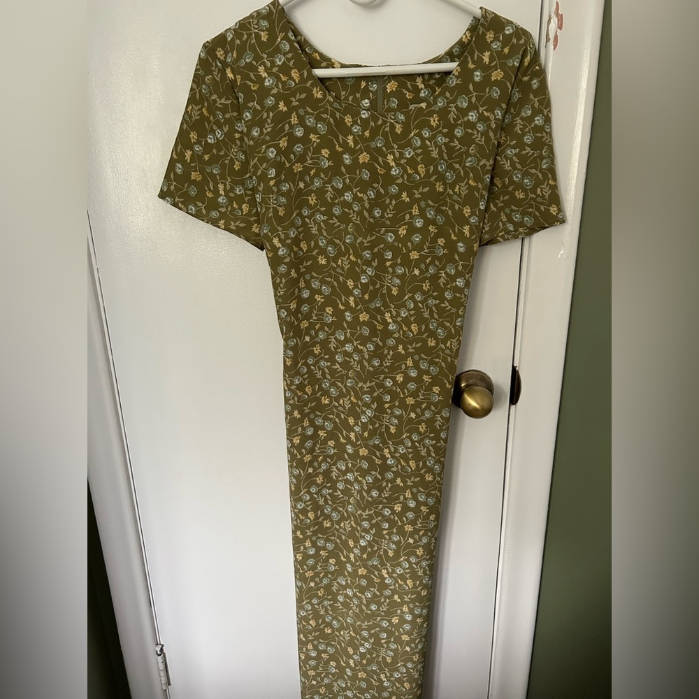 90s floral green midi dress